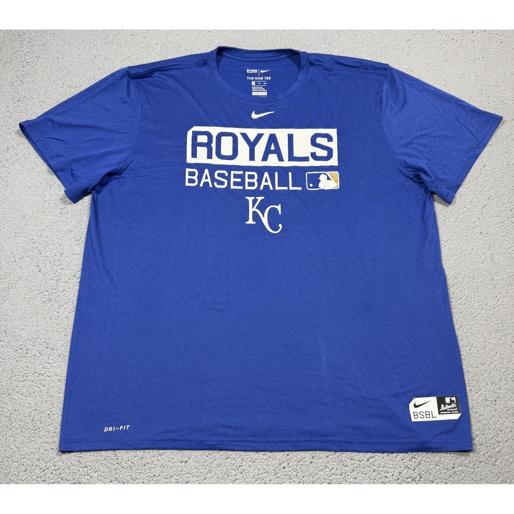 Nike Kansas City Royals Shirt Mens 2XL Blue MLB Baseball Dri Fit Authentic Tee